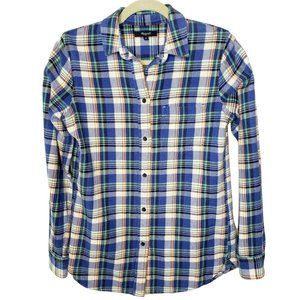 Madewell XS Blue Plaid Button-Up Long Sleeve Shirt 100% Cotton Womens Size XS